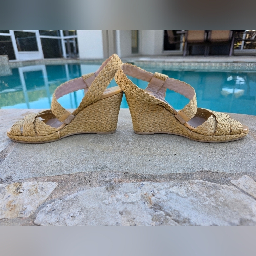 Salvatore Ferragamo Woven Neutral Wedge Sandals Made In Italy- SZ 8B - Picture 5 of 14